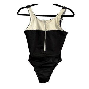 MIRACLESUIT Women One Piece Swimsuit Sz S Black Zipper Front Scoop Back 80-8